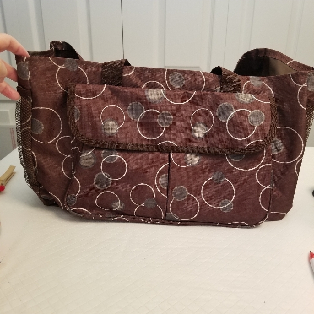 Artsy Beach Bag Brown Polka Dot Vinyl Water Resistant Tote Travel Vacation